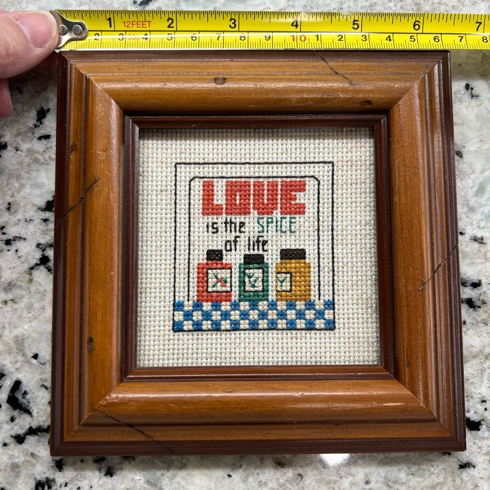 Framed Cross-Stitch Art with Love Quote stating “Love is the Spice of Life” - Picture 2 of 3